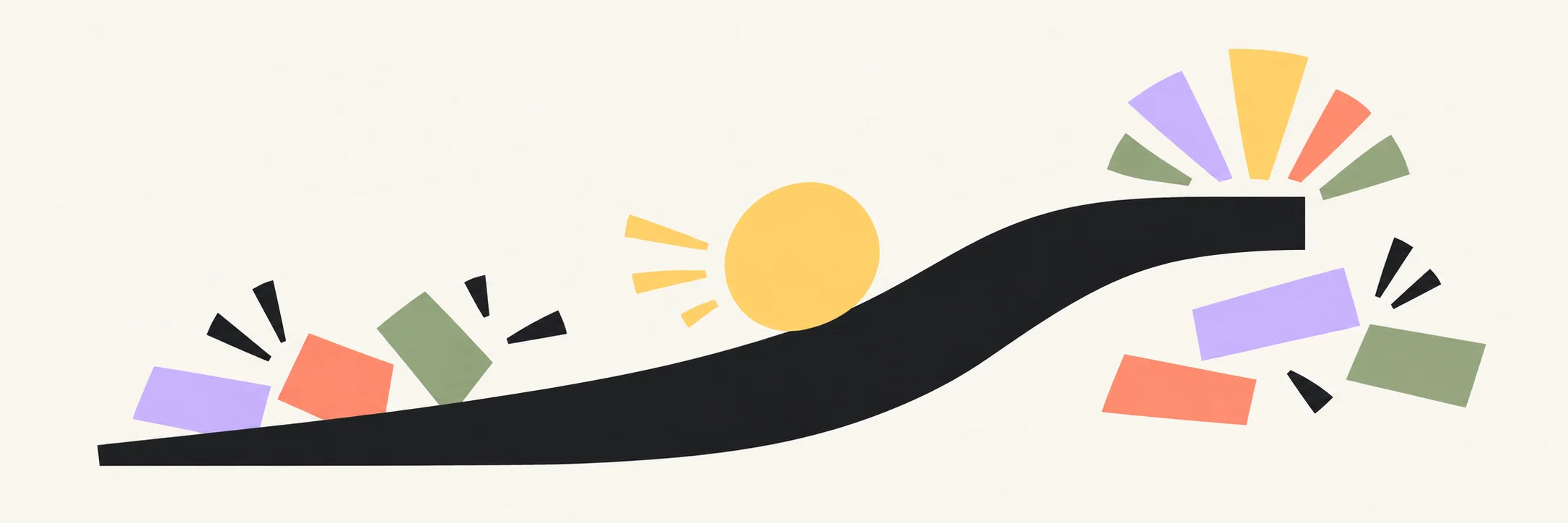 Abstract illustration of a broad smooth ramp with one small geometric object moving past removed stepping obstacles.